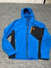 Spyder Ski Jacket Mens Large Blue Hooded Full Zip Logo Pockets Black
