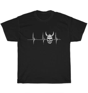 Viking Skull Warrior Valhalla Heartbeat EKG Pulse Odin Norse T-Shirt Unisex Gift - Picture 1 of 4