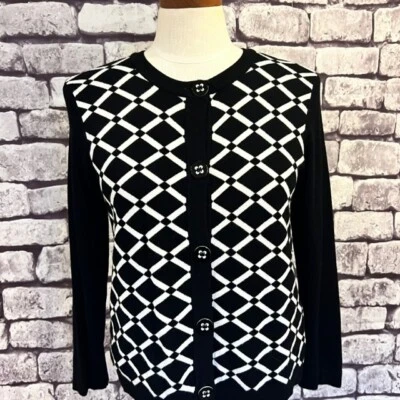 Cárdigan suéter Chaus blanco y negro con botones talla mezcla de rayón Foto 1 de 4