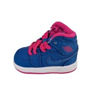 Nike Toddlers Girls Air Jordan Retro 1 Sneaker 352219 441 Techno Blue Pink SZ 4C - Picture 1 of 10
