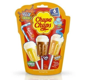 48 x CHUPA CHUPS FIZZY DRINKS LOLLIPOPS COLA ORANGE TROPICAL SODA BULK LOLLIES - Picture 1 of 3