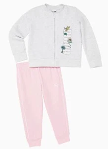 Puma WHITE/PINK Kids Girl 2 Pc. Sportswear Fit Fleece Jacket & Jogger Set, US 5 - Picture 1 of 2