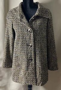 Additions By Chicos O Size US 4 Brown Tweed Lined Jacket Coat Large Buttons Up - Picture 1 of 8