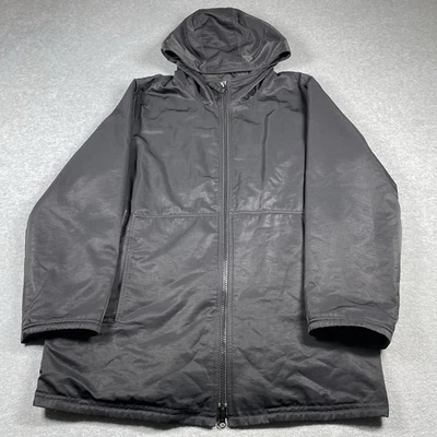 Eileen Fisher Cotton Nylon Fleece Lined Jacket Womens L Relaxed Black Hooded Zip Foto 1 de 4