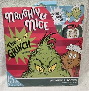 RARE VINTAGE THE GRINCH NAUGHTY & NICE 15 DAYS OF SOCKS WOMENS CHRISTMAS THEMED  - Picture 1 of 16