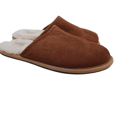 Brookstone Slippers N-A-P Mens Medium Suede Leather Shearling Slip On - Image 1 of 4