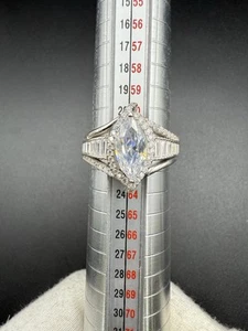 Size 10 Sterling Silver Ring with Marquise and Emerald Cut Cubic Zirconia - Picture 1 of 3