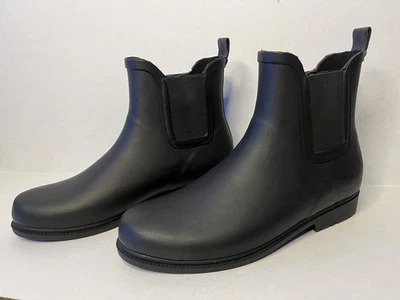 J. Botas de lluvia al tobillo Crew Chelsea negras de goma para mujer impermeables talla 9 Foto 1 de 4