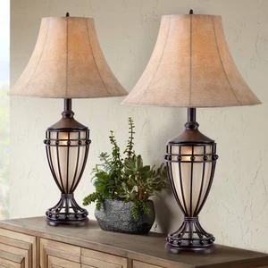 Traditional Table Lamps Set of 2 Brushed Iron Urn for Living Room Bedroom - Picture 1 of 7