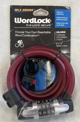 Wordlock nível de segurança 1 uso palavras não números trava de cabo de aço preto, vermelho. - Imagem 1 de 4