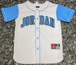 Kids Air Jordan HBR Baseball Jersey sz 8-10 years UNC Colors Blue White - Picture 1 of 8