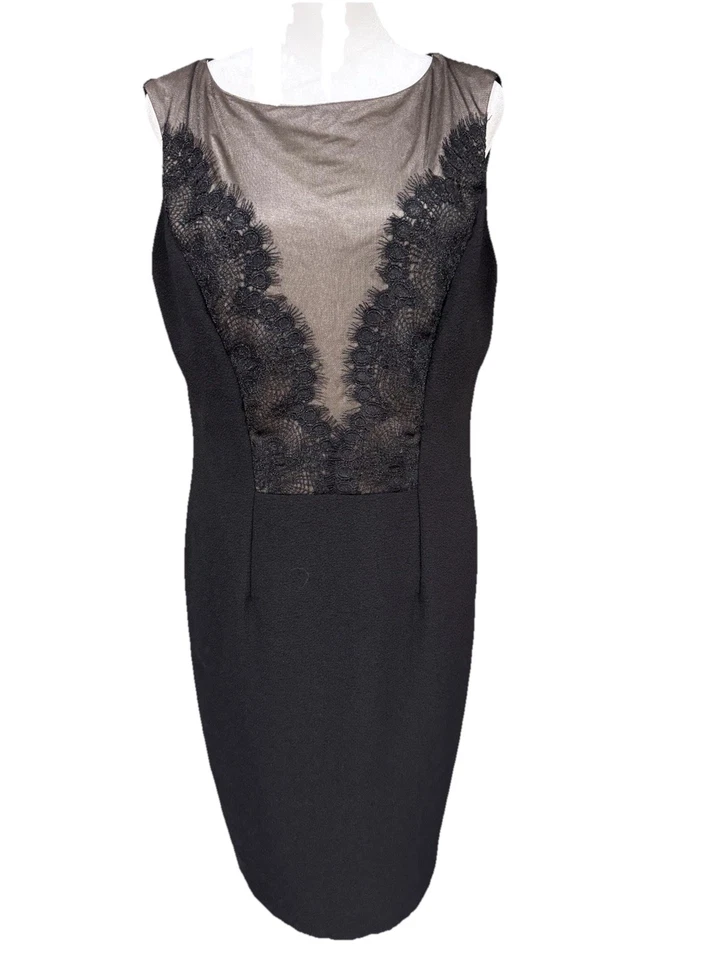 Vestido David Meister Pequeño Negro Encaje Ilusión Corpiño Talla 14 Cócteles Boda Foto 1 de 4