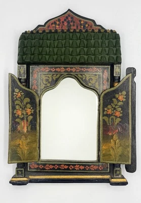 "Espejo obturador Jharoka pintado a mano vintage - 15"" arte popular indio montaje en pared" Foto 1 de 4