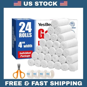 Paquete de 24 rollos de gasa, 4 pulgadas X 4,1 yardas, rollo de envoltura de gasa premium para heridas... - Imagen 1 de 7