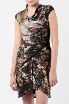 Vestido de seda HELMUT LANG drapeado frontal preto estampa abstrata sexy escritório EUA4-AU8-S😎 - Imagem 1 de 4