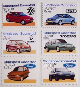 Stadspost Zaanstad - 6 zegels auto´s, cars --- Ford, Volvo, VW, Renault, Audi - Imagen 1 de 1