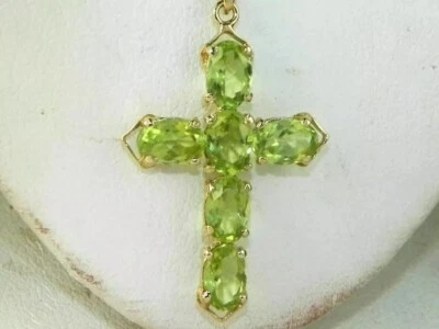 Colgante Cruz 925 Chapado en Oro Amarillo 14k Peridoto Verde Natural Corte Ovalado 2,50 quilates Foto 1 de 4