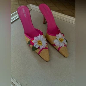 Vintage Isabella Fiore woven mule w flower embellishments. Pink leather NWOT 9.5 - Picture 1 of 9