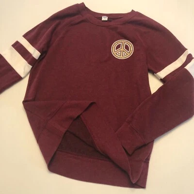 Sudadera de Rugby Old Navy para Mujer Talla XS Signo de la Paz Manga Larga Borgoña Usada en Excelente Condición Foto 1 de 4