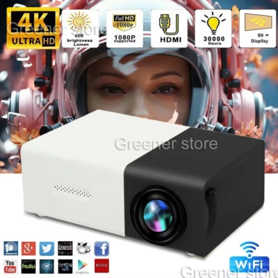 Mini Smart Projector Portable Home Theater 3D LED for 4k 1080P Movie Via HD Port - Image 1 of 4