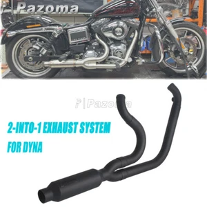For Dyna 06-17 Fat Bob FXDF Super Glide FXD Full Exhaust System Muffler 2 Into 1 - Picture 1 of 9