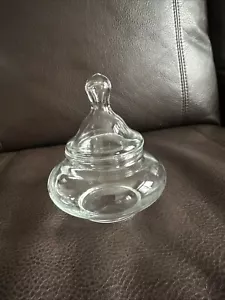 Vintage Clear Glass Apothecary Jar Christmas Candy Jar 5" Vanity - Picture 1 of 10