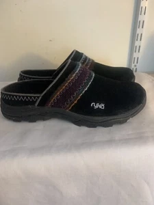 RYKA Clogs Slip On Mule Shoes Women's Size 6 W Black Embroidered - Picture 1 of 6