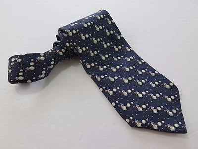 Corbata Muñeco de Nieve Salvatore Ferragamo 100% Seda Azul Oscuro Blanco Hecha en Italia Foto 1 de 4