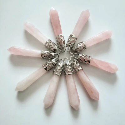 Atacado 10 peças/lote Moda Natural Pedra de Quartzo Rosa Pingente de Pêndulo Pilar - Imagem 1 de 2