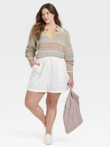 New Universal Thread Women H-Rise Tie-Wai Utility Linen Rayon Shorts White 4X r2 - Picture 1 of 8