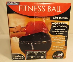 Yoga Gear Pure Fitness Ball, Übungen auf Ball gedruckt 65cm/26" schwarz, versiegelter Ball - Bild 1 von 8