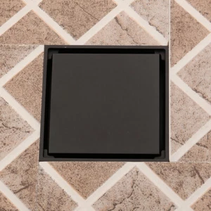 4"Bathroom Black Floor Drain Square Shower Waste Water Floor Mounted Accessories - Picture 1 of 7
