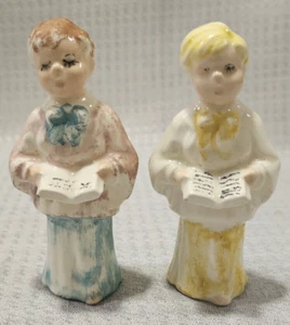 Vintage Pair Christmas Choir Boys 4.75" Tall Caroler Figurines Hand Painted - Picture 1 of 9