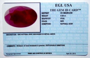 EGL USA TESTED AND CERTIFIED OVAL RED 0.58CT RUBY - Picture 1 of 5