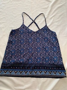Hollister Women's Blue Geometric Print Spaghetti Strap Tank Top Size Small S - Picture 1 of 7