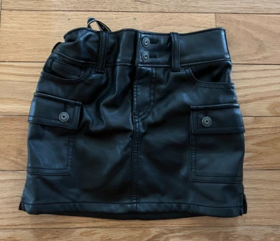 Girl's Vegan Leather Adjustable Black Skirt Gap Kids Slim Sz 5 Retail $45 - Image 1 of 4