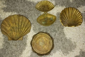 Vintage Lot Solid Brass Heavy Clam Sea Shell Trinket Tray Vanity Dish Soap Dish - Picture 1 of 11