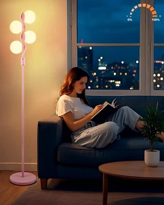 64IN Dimmable Globe Floor Lamp, Pink Standing Lamps with 4pcs 3000K G9 Bulbs ... - Image 1 of 4