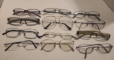 Lot 12 Pairs Vintage  Eyeglasses Wire & Plastic Frames Aviator Rectangular Vtg - Image 1 of 4