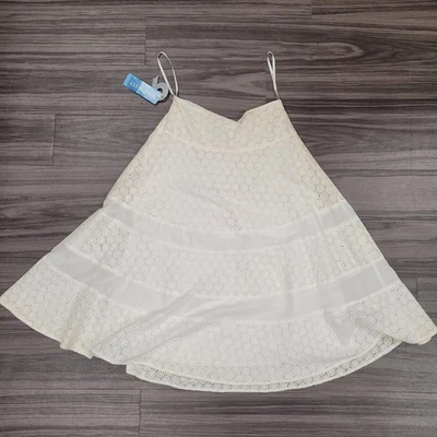 Nine West Eyelet Skirt White Cotton Lined Size 2 Midi Lace Flare Dress READ - Image 1 of 4