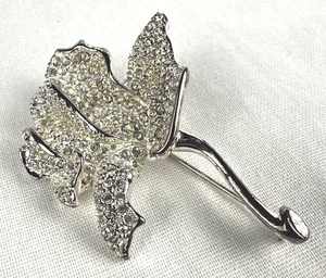 Vintage Napier Brooch Pin Rhinestone Flower Silver Tone, Free Shipping - Picture 1 of 7