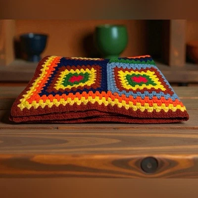 De colección Hecho a Mano Gramny Cuadrado Crochet Tiro Afgano Arco Iris Colorido Bohemio Foto 1 de 4
