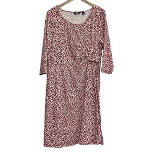 LANDS END Floral Pink Print Petite Gathered Waist 3/4 Sleeve Dress SZ L/P EUC - Picture 1 of 6