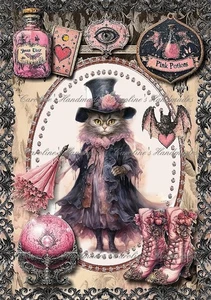 Witchy Cat Halloween Fantasy Designer Cotton Fabric Quilt Block Multi-size - Picture 1 of 1