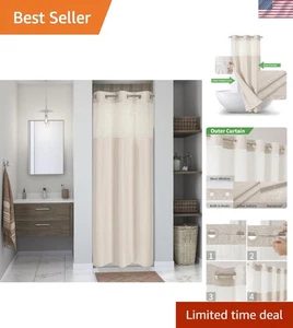 Stylish Beige Shower Curtain with Liner - Picture 1 of 8