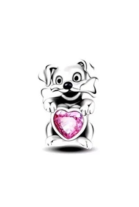 Charm Anhänger für Pandora Armband 925 Silber Süßer Hund mit Knochen Herz Love - Bild 1 von 1
