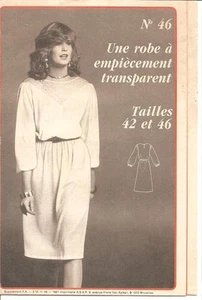PATRON COUTURE Robe à Empiècement Transparent T 42 & 46 - Picture 1 of 1