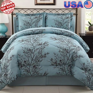 8-Piece Reversible Comforter Set Microfiber Bed-in-a-Bag Queen Hypoallergenic US - Picture 1 of 9