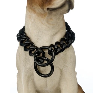 24" 19mm Stainless Steel Black Flat Link Curb Bulldog Big Dog Chain Collar - Picture 1 of 6