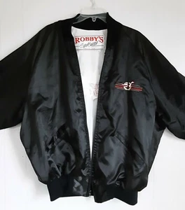 Vintage 70s Johnson Outboards Sea-Horse Motors Swingster Jacket 2XL Black Satin - Picture 1 of 9